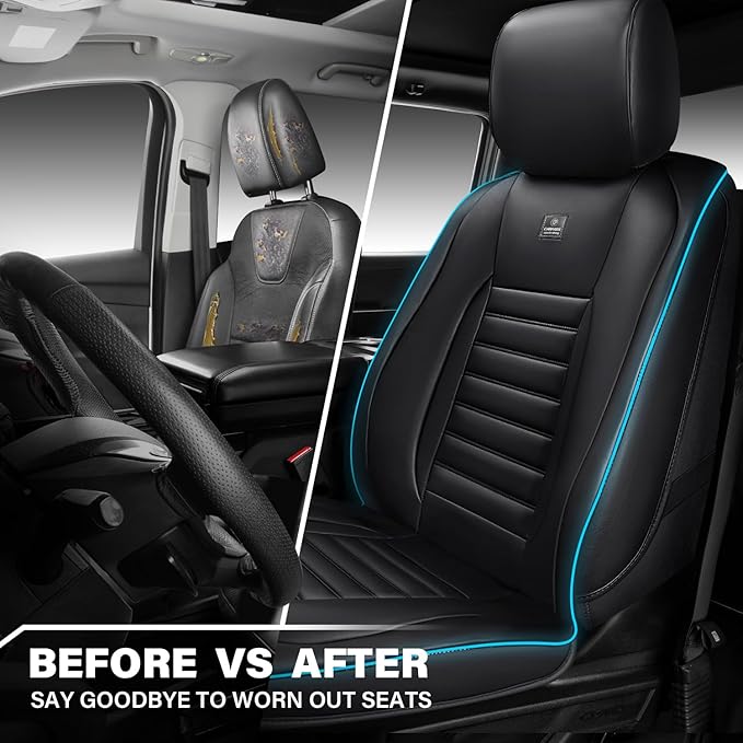CAR PASS LED Lights Nappa Leather Car Seat Covers Front Seats, Waterproof Seat Cover for Cars Variable RGB Lights with DIY Mu