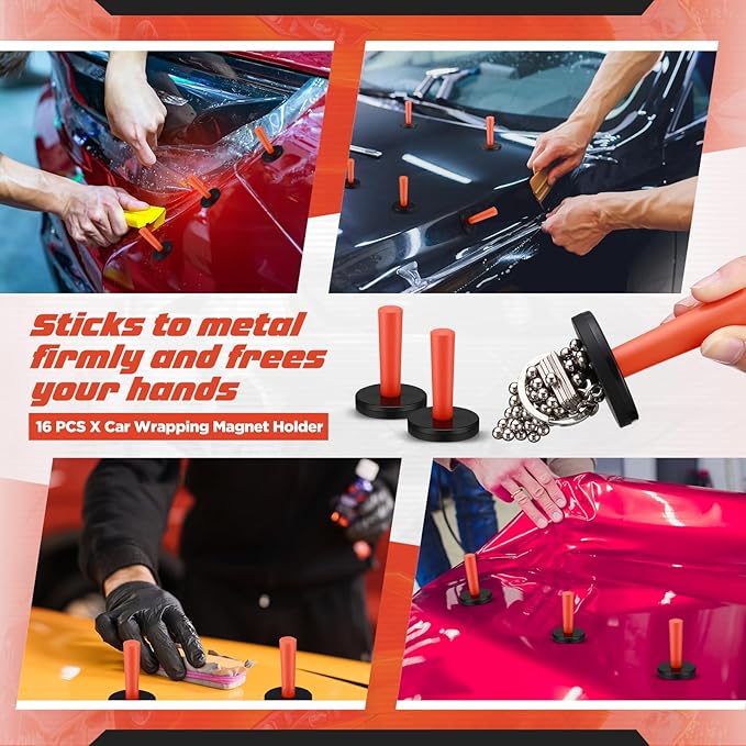 16 Pcs Red Car Vinyl Wrap Magnets Holder Tool Kits for Car Wrapping and Crafts Sign Making Window Tint Tools Magnets