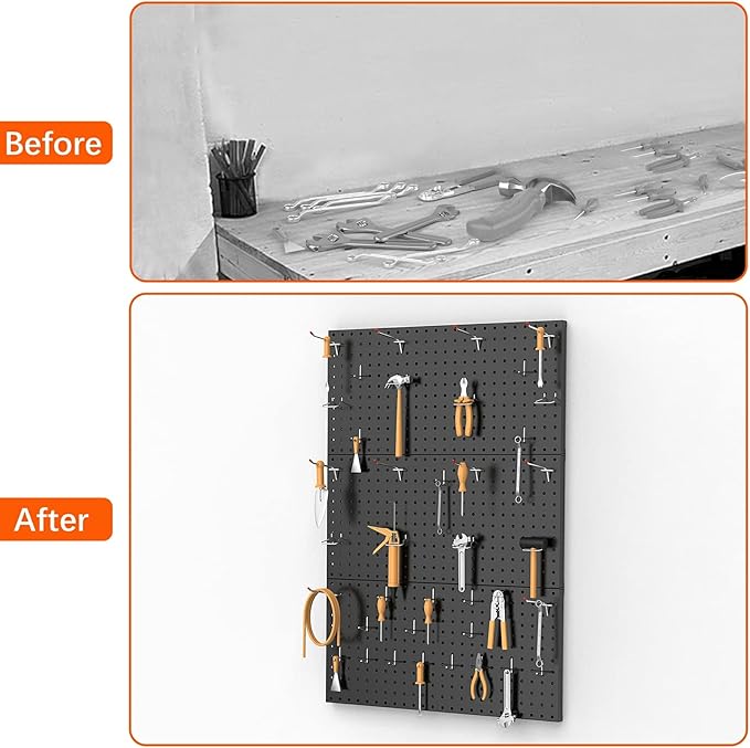 TORACK 3 PCS Metal Pegboard Panels for Wall Garage Utility Tools Storage Pegboard for Workbench, Shop, Modular Peg Board Tool