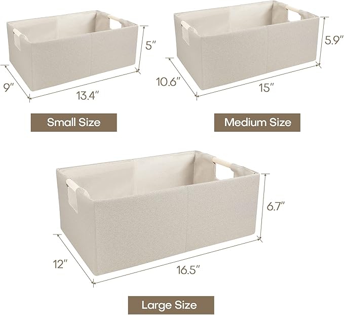 ANMINY 4PCS Storage Baskets for Organizing Collapsible Fabric Storage Bins Boxes with Wood Handles Closet Shelves Cube Organi