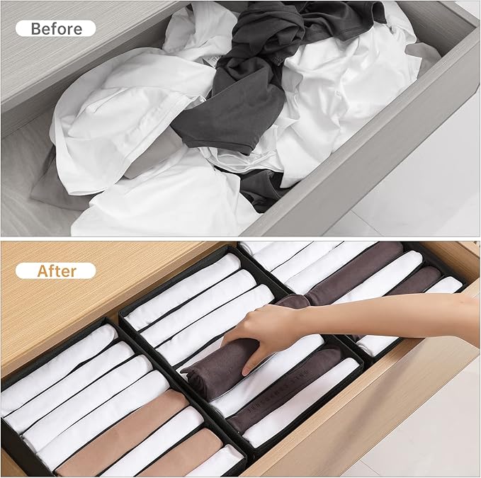 4 Packs T-shirt Drawer Organizers for Clothing,8 Grids Compartment Wardrobe Storage Box, Washable Clothes Organizer for Folde