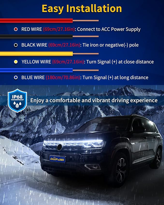 Exterior Car LED Hood Light Strip,Dual Color Dynamic Scan Start Up Hoodbeam Kit,Led Daytime Running Lights White&Amber Switchback Sequential Turn Signal Lights for Cars, Trucks,SUV(79inch/1set)