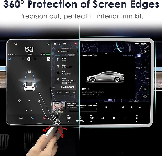 2PCS Protector Trim Frame Compatible with Tesla Model 3 Y 2020-2024 2026 Screen Edge Frame Rearview Mirror Cover Interior Silicone Decorations Center Console Decor Highland Juniper Accessories (White)