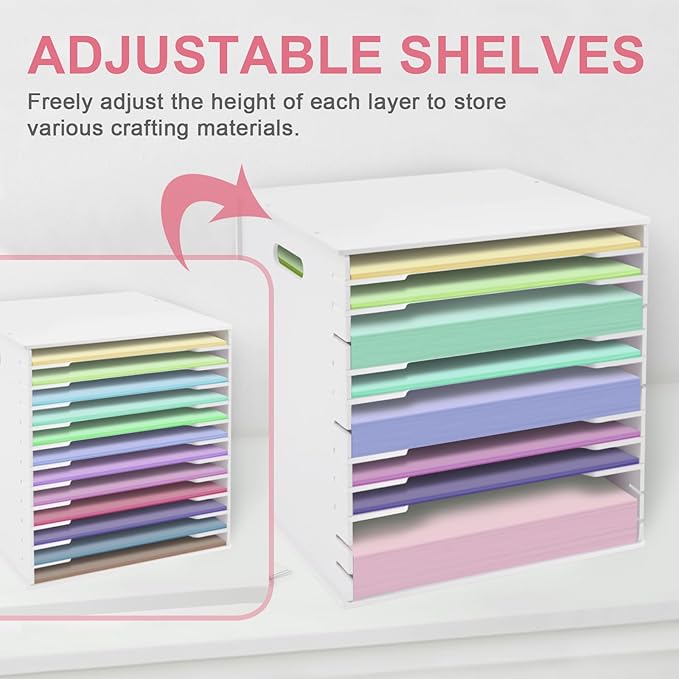 SONGWAY 12x12 Paper Storage Organizer - 13 Tier Desk File Organizer with Adjustable Shelves, Letter Mail Tray, 12x12 Stackabl