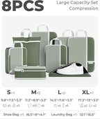 Percover Compression Packing Cubes 8-Piece Set, Packing Cubes Compression for Travel with Laundry Bag & Shoe Bag, Travel Orga