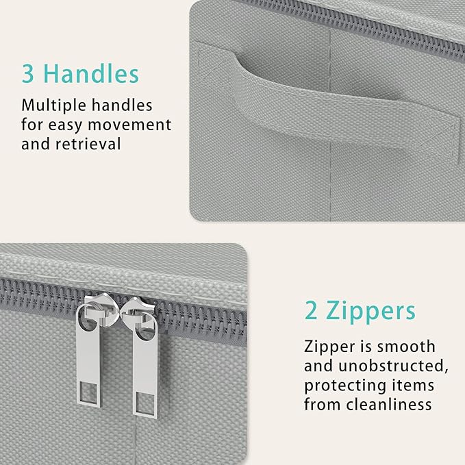 Under Bed Storage Containers, Foldable Closet Organizers with Handles, Underbed Cube Organizer Basket with Zippered, 2 Pack, 