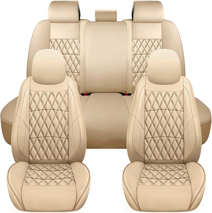 NS YOLO Leather Car Seat Covers,Universal Fit for Most Cars,SUVs and Sedans,Waterproof Luxury Leatherette Cushions, 5 Seats P
