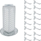 Azar Displays 700220-CLR-2C16 Four-Sided 4”W x 12” Revolving Pegboard Tower Kit Counter Display with 16-Pack of 2 inch Lockin