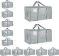 12 Pack-Extra Large Heavy Duty Moving Bags - Waterproof Storage Totes with Handles & Zippers, Foldable for College Dorm, Stor