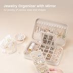 Lolalet Travel Jewelry Case for Women Girls, Travel Jewelry Organizer Box with Mirror & Clear Storage Bag, Small Portable Ear