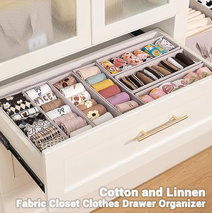 MURRI&MURRDI 6-Pack Foldable Fabric Sock Drawer Organizer, Small Dresser Drawer Organizer for Clothes, Storage Divider Bins f