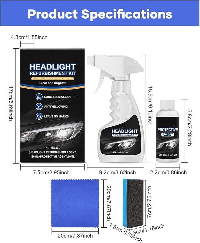 Dodorado Headlight Restoration Kit – No Sanding Required, Fast Cleaning & Ceramic Coating, Restores Yellowed Hazy Headlights 