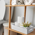 ALELION White Bathroom Basket - Wooden Toilet Tank Paper Basket with Handle for Organizing - Back of Toilet Storage Organizer