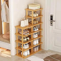 Bamboo Shoe Rack 12 Tier- Vertical Shoe Rack for Small Spaces, Tall Narrow Shoe Rack Organizer for Closet Entryway Corner Gar