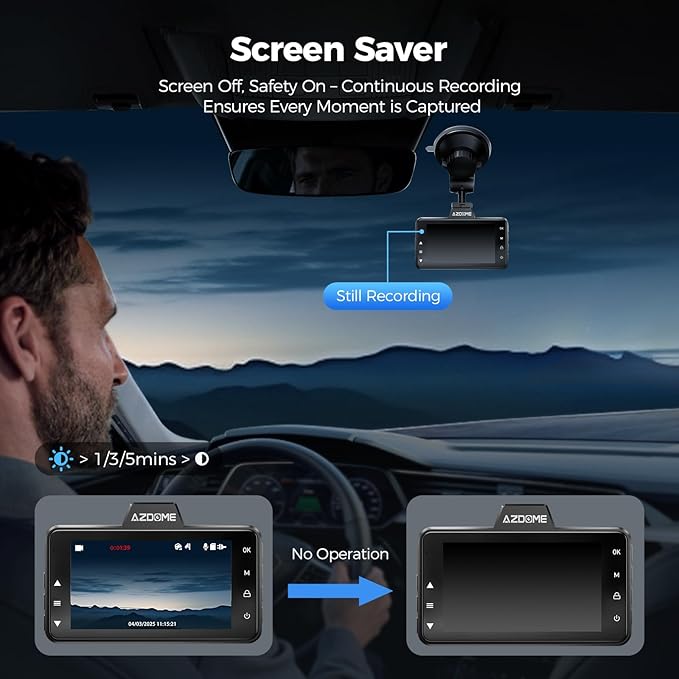 AZDOME M01 Dual Dash Cam Front and Rear with Free 64GB Card, 3" Screen Dual Dashboard Camera for Car, Built-in ADAS G-Sensor,