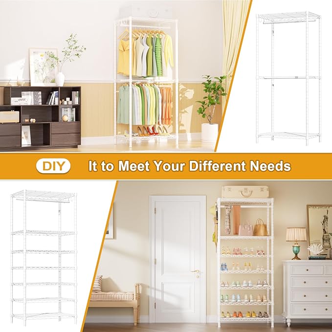 Ulif E13C Heavy Duty Closet Organizer System，Freestanding Clothing Racks for Hanging Clothes，Adjustable Garment Rack 63" W x 
