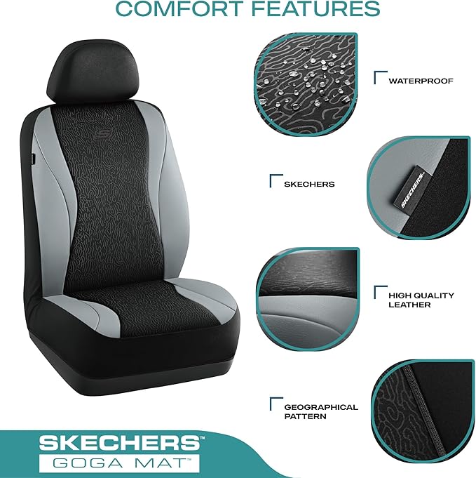 Skechers Car Seat Covers,Leather Seat Covers with GOGA Mat Technology,Waterproof Car Seat Covers Full Sets,Airbag Compatible,