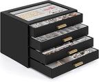 AKOZLIN Jewelry Box with Clear Lid Functional Leather Jewelry Storage Organizer Case 4 Drawers for Women Girls Necklace Ring 