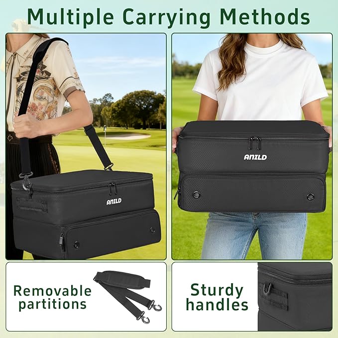 ANILD Golf Trunk Organizer, 2 Layer Golf Storage Case with Separate Ventilated Compartment for 2 Pair Shoes, for Balls, Tees,
