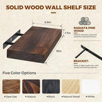 Floating Wall Shelf 16x6.8x1.7 Inch – Solid Wood Shelf in Walnut Finish – Wall Mounted Rustic Display Organizer for Bathroom,