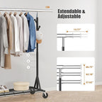 Gewudraw Garment Rack Load 530lbs,Heavy Duty Rolling Clothes Rack With Sturdy Wheel And Shelves, Adjustable Portable Hanging 