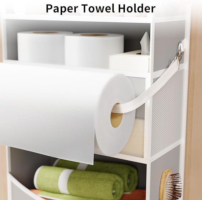 Over the Door Organizer - Behind the Door Storage with Rope for Toilet Paper Storage - Door Organizer Hanging with 5 Spacious