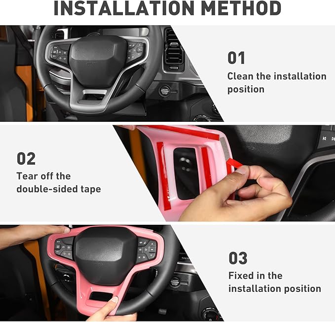 for Ford Bronco 2021 2022 + Interior Steering Wheel Panel Cover for Ford Bronco 2021-2024+ (ABS,1PC,Pink)