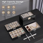 Lolalet Earring Storage Box Case with Glass Top, Large Earring Jewelry Holder Organizer Display with Drawer and Grid, Gifts f