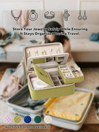 Velvet Travel Jewelry Box with Large Mirror, Double-Layer Jewelry Organizer Case for Women and Girls, Portable Storage Case w