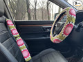Crochet Sunflower Car Steering Wheel Covers Universal 14-15 inch for Women/Men (A:Wheel Cover+2 Belt Cover)