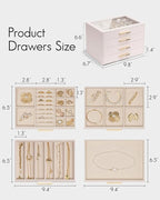 Vlando 4 Layer Jewelry Box for Women, Glass Lid Jewelry Organizer with 4 Drawers for Necklaces Rings Earrings Bracelets - Lig