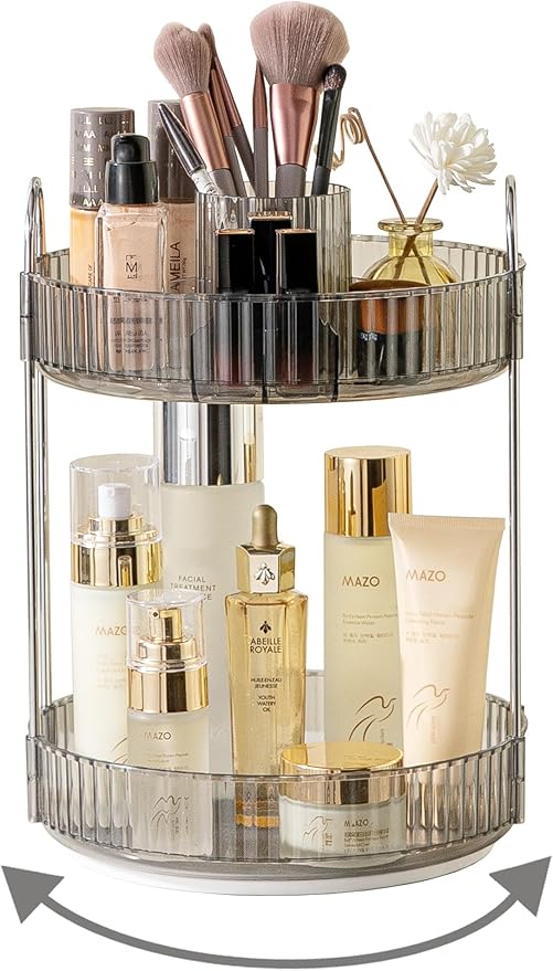 Asayuee 360 Rotating Makeup Organizer,2 Tier Large Capacity Make Up Organizers and Storage,Skincare Perfume Vanity Organizers