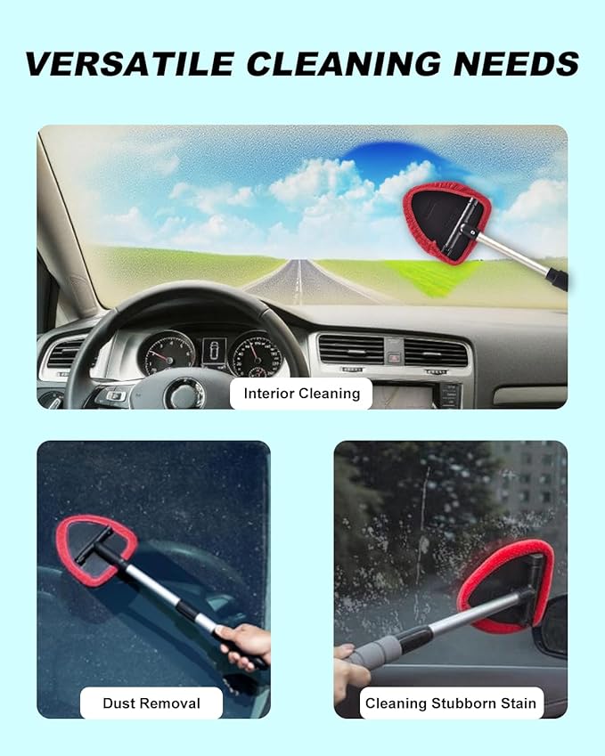 AutoEC Windshield Cleaning Tool, Car Cleaner Tool with Inside Extendable Handle, Window Cleaner Brush Kit Auto Glass Wiper for Windshield with 2 Microfiber Towel Pads Home Windows, Trucks, SUV & RV