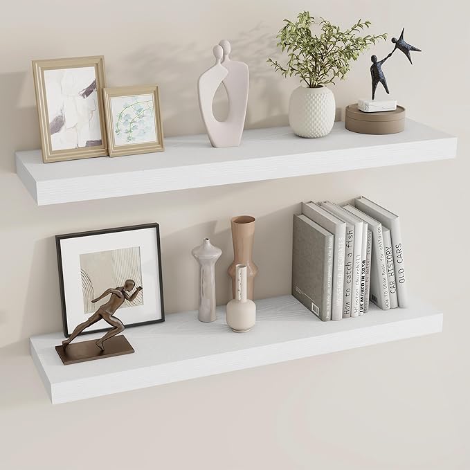 Dreamland 36 Inch Long Floating Shelves in White,8 Inch Deep Floating Shelf for Wall,Large Display & Storage Shelf, Wall Shel