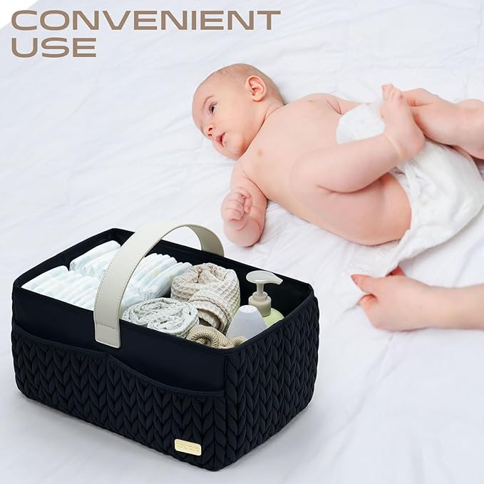 Luxurious Baby Diaper Caddy, Nursery Storage Basket for Newborn Essentials, Travel Baby Basket for Diapers Baby Wipes, Organi
