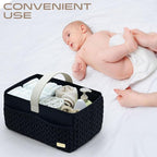 Luxurious Baby Diaper Caddy, Nursery Storage Basket for Newborn Essentials, Travel Baby Basket for Diapers Baby Wipes, Organi