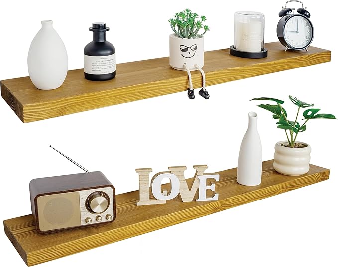 BGMG Wood Floating Shelves for Wall 54 inch Set of 2, Rustic Wooden Wall Mount Shelves for Living Room Bedroom Kitchen Farmho