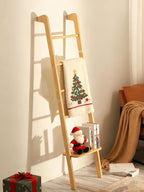 Taozun Minimalist Wood Blanket ladder - Boho Style Wall-leaning Display Towel Rack for Throw Quilt, Standing Ladder Shelf, Bl