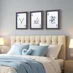 Western Wall Art Set of 3, Blue Cowboy Wall Decor Trendy Southwestern Playing Card Longhorn Bull Skull Poster Canvas Aestheti