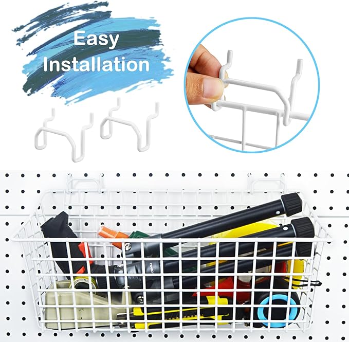 G.CORE 2 Pack Large Pegboard Baskets, Metal Shelves Hooks to 1/8" 1/4" Peg Boards, Peg Board Baskets Bins Set - Organize Tool