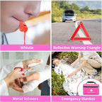 Car Roadside Safety Kit - 129pcs Pink Winter Emergency Road Side Assistance Kits Auto Essential Kit for Men, Women, Teen
