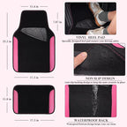 CAR PASS Faux Leather Steering Wheel Cover and Waterproof Car Floor Mats,Universal Car Combo Fit for 95% Sedan,SUV,Cars,14.5-15inch Sporty Anti-Slip Safety Comfortable Design(Black＆Pink)