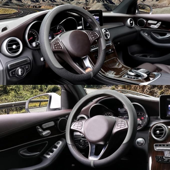 COFIT Breathable Car Steering Wheel Cover 15 inch Auto Universal Leather Wrap Non-Slip Steeringwheel Protector Automotive Int