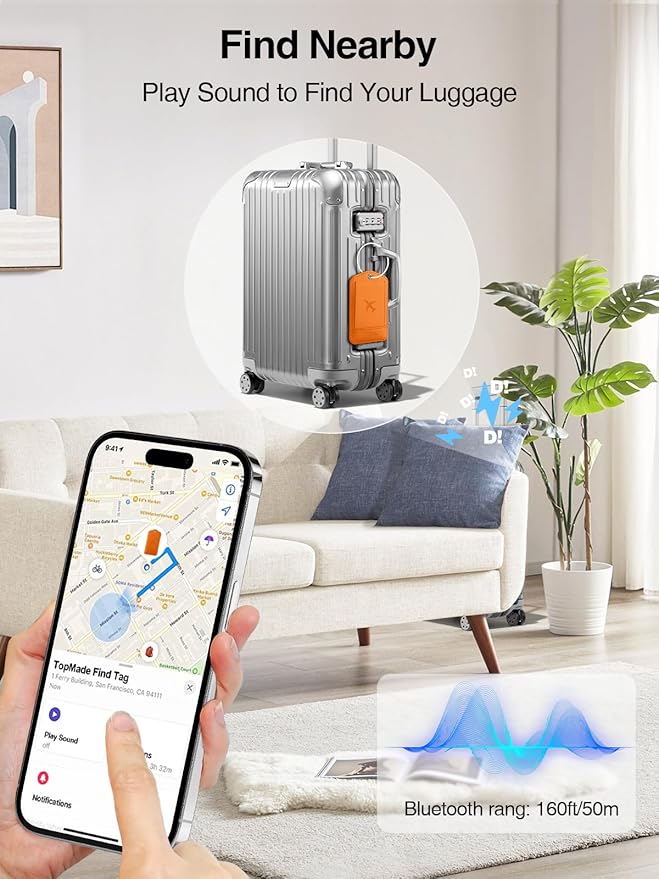 TopMade Smart Luggage Tag with Find My, Premium Leather Luggage Tags for Suitcase, Travel Bags, Backpacks, Anti-Lost Suitcase