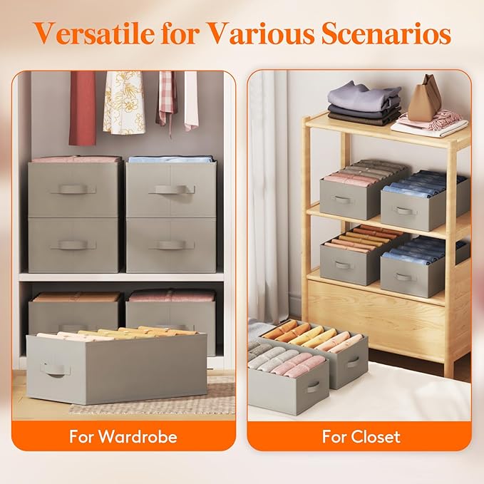 Lifewit 4 Pack Clothes Organizer, 6 Grids Closet Jean Storage Bins with Handles and Support Boards, Foldable Drawer Organizer
