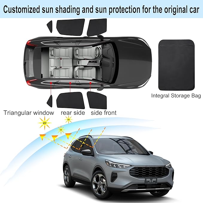 Front Side Half Window Shade Foldable Custom Fit for Ford Escape 1.5L SE AWD 2020-2026 Car Window Shades for Side Window Sun Shade UV Protection Heat Insulation for Sleeping 6PCS