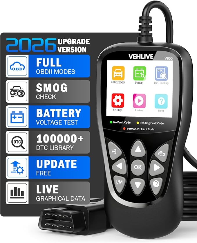 OBD2 Scanner Diagnostic Tool, VEHLIVE V860 Car Code Reader for Check Engine Light with Reset, I/M Readiness, Battery Tester,