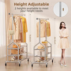 EAGMAK Heavy Duty Clothes Rack Load 688 LBS, Rolling Clothing Rack With 3 Shelves, Adjustable Metal Clothes Hanger with Wheel