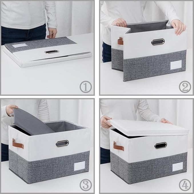 PRANDOM Foldable Storage Bins with Lids [3-Pack] Fabric Collapsible Storage Boxes Baskets Cubes Containers with Handles for C