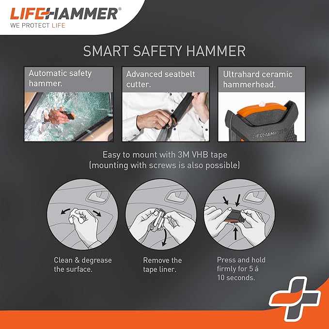 Lifehammer Smart Automatic – Window Breaker Seatbelt Cutter, Emergency Car Window Breaker for car Escape Tool, Anti-Slip Grip